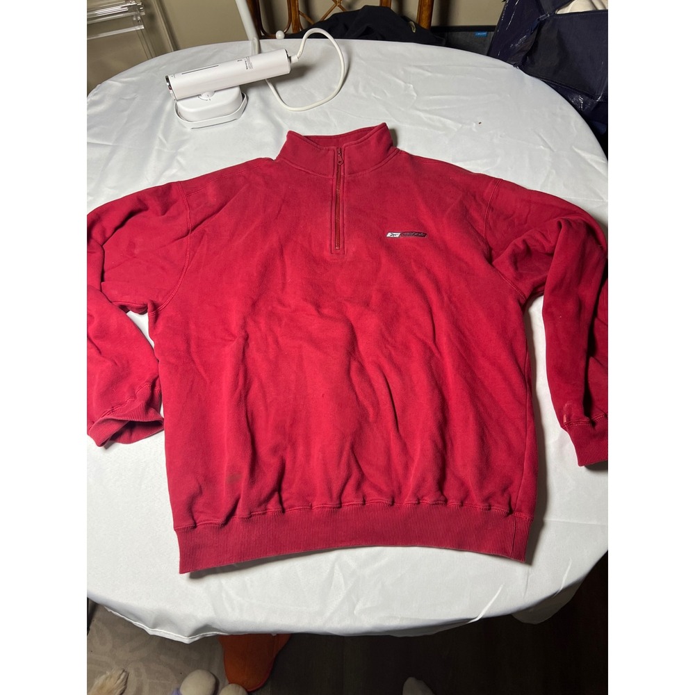 VTG Reebok Mens‎ XL Quarter Zip Pullover Sweatshirt Red Fleece Mock Neck 768405